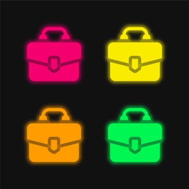 Evrak çantası dört renk parlayan neon vektör simgesi