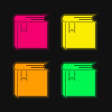 Kitap dört renk parlayan neon vektör simgesi