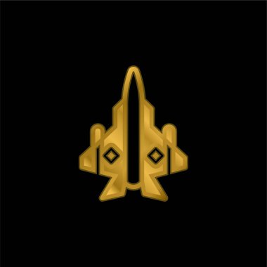 Uçak altın kaplamalı metalik simge veya logo vektörü