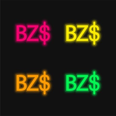 Belize Dollar Symbol four color glowing neon vector icon clipart