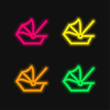 Baby Carrier four color glowing neon vector icon clipart