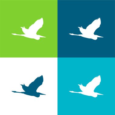 Bird Heron Flying Shape Flat four color minimal icon set clipart