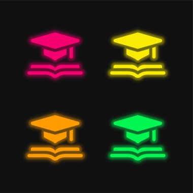 Akademik dört renk parlayan neon vektör simgesi