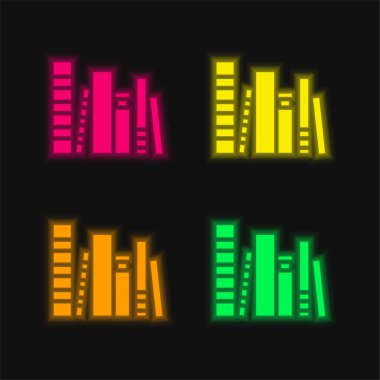 Kitap Grubu dört renk parlayan neon vektör simgesi