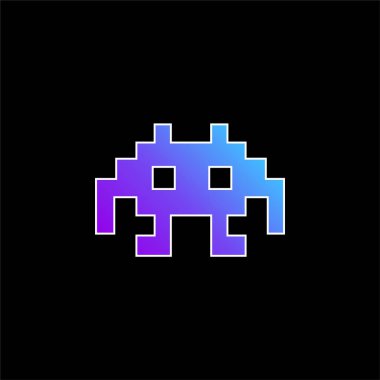 Alien Space Character Of Pixels For A Game blue gradient vector icon clipart