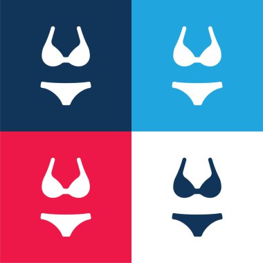 Bikini mavi ve kırmızı dört renk minimal simge kümesi