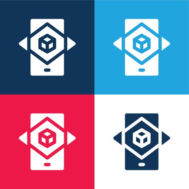 Artırılmış Gerçeklik mavi ve kırmızı dört renk en az simge kümesi