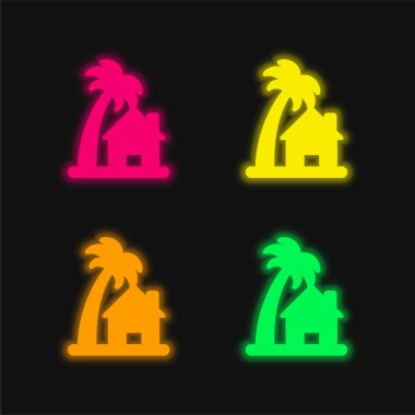 Plaj Evi 4 renkli parlak neon vektör simgesi