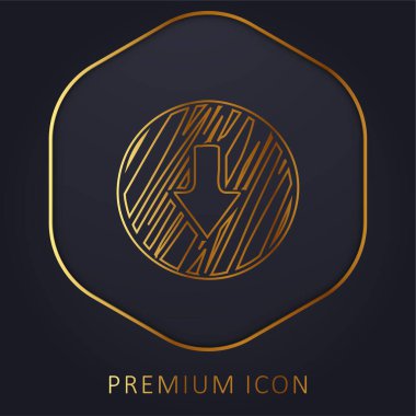 Arrow Down Taslak Çizilmiş Daire Altın Çizgili Logo veya Simge
