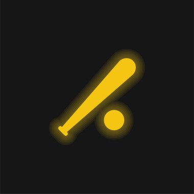Beyzbol sopası Ve top sarı parlak neon ikon