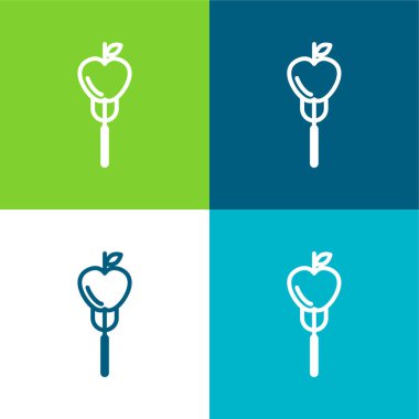 Apple On A Fork Flat four color minimal icon set clipart
