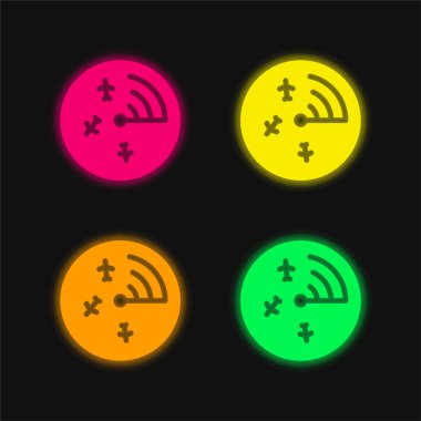 Havalimanı Radar dört renk parlayan neon vektör simgesi