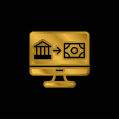 Bank Transfer gold plated metalic icon or logo vector clipart