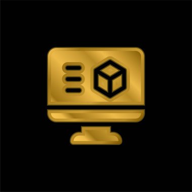 3d Printing Software gold plated metalic icon or logo vector clipart
