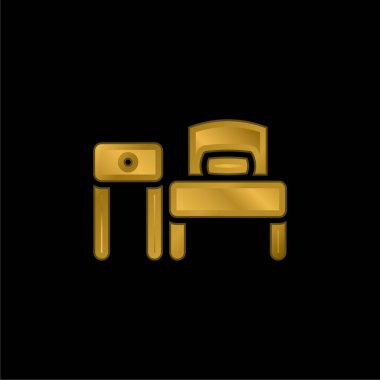 Yatak altın kaplamalı metalik simge veya logo vektörü