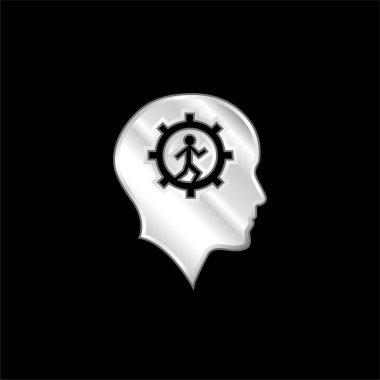 Gümüş kaplama metalik ikonun içinde Dişli ve Koşan Adam ile Kel Kafa