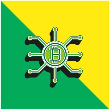 Bitcoin Yeşil ve Sarı modern 3d vektör simgesi logosu