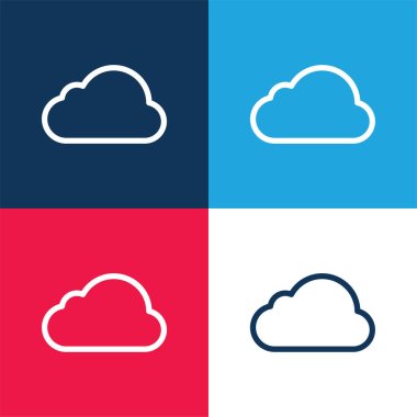 Big Cloud blue and red four color minimal icon set clipart