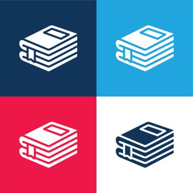 Kitap mavi ve kırmızı dört renk en küçük simge seti