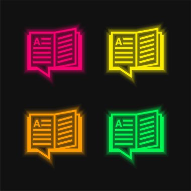Kitap dört renk parlayan neon vektör simgesi