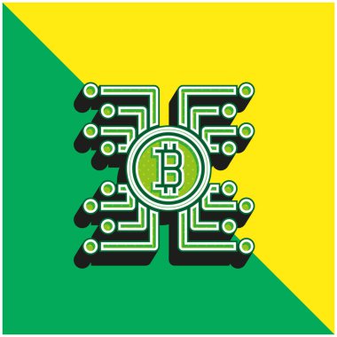Bitcoin Yeşil ve Sarı modern 3d vektör simgesi logosu
