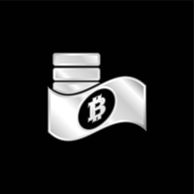 Kağıt ve Paraların üzerindeki Bitcoin Sembolü Gümüş kaplama metalik simge