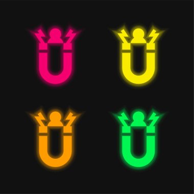 Parlayan dört renk neon vektör simgesini çek