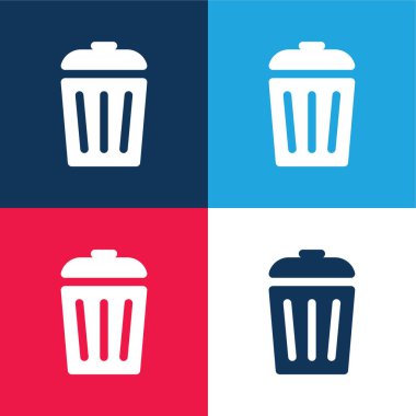 Çöp kutusu mavi ve kırmızı dört renk en küçük simge kümesi