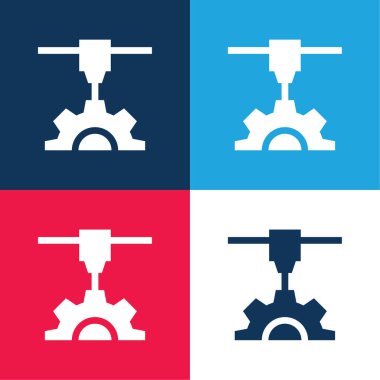 3d yazıcı mavi ve kırmızı dört renk minimal simgesi seti