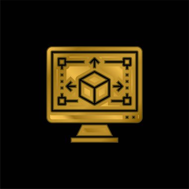 3d Modeling gold plated metalic icon or logo vector clipart