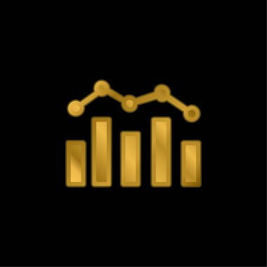 Bar Chart And Polyline gold plated metalic icon or logo vector clipart