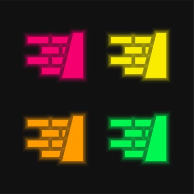 Tuğla Duvar dört renk parlayan neon vektör simgesi