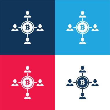 Bitcoin ve Kullanıcı Bağlantıları Mavi ve kırmızı dört renk minimal simgesi kümesi