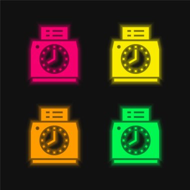 Attendance four color glowing neon vector icon clipart