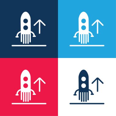 Ascending Rocket Ship blue and red four color minimal icon set clipart