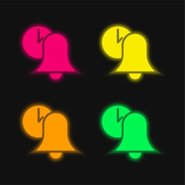 Çan dört renk parlayan neon vektör simgesi
