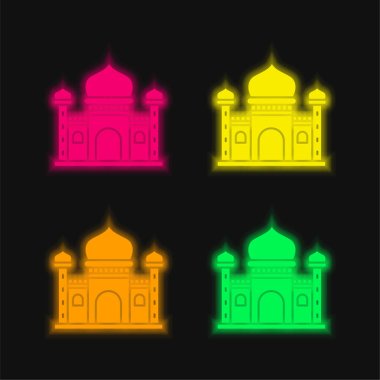 Blue Mosque four color glowing neon vector icon clipart