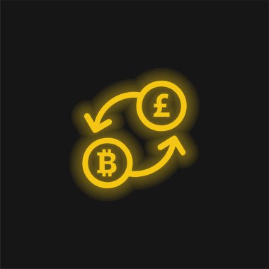 Bitcoin Pound Currency Exchange Rate yellow glowing neon icon clipart