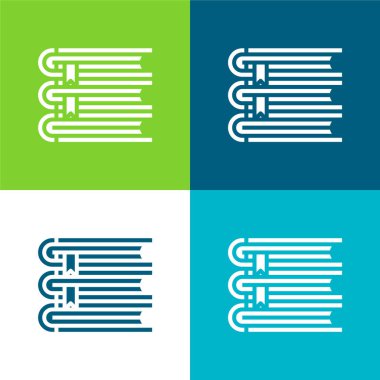 Kitaplar Düz 4 renk simgesi seti