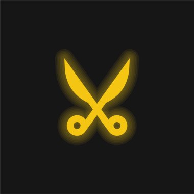 Baber Scissors yellow glowing neon icon clipart