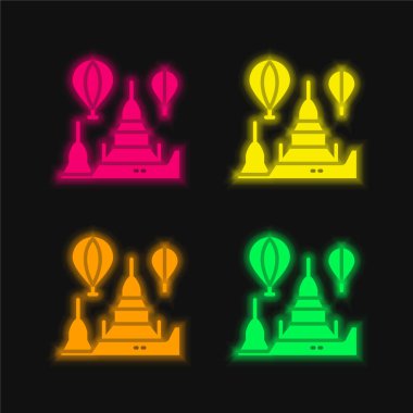 Bagan dört renk parlayan neon vektör simgesi