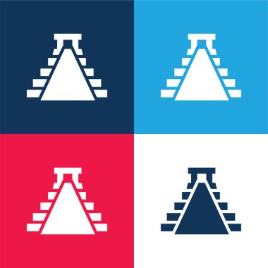 Ancient Mexico Pyramid Shape blue and red four color minimal icon set clipart