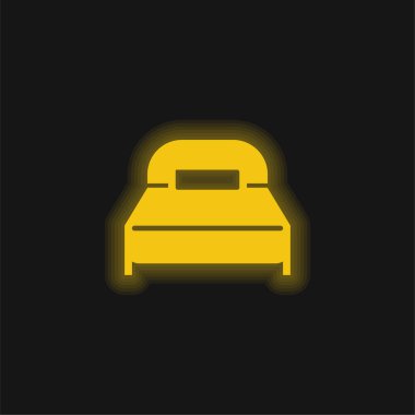 Big Bed With One Pillow yellow glowing neon icon clipart