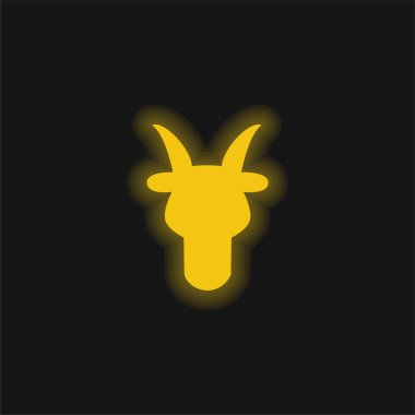 Aries Bull Head Front Shape Symbol yellow glowing neon icon clipart