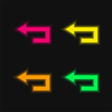 Geri Ok dört renk parlayan neon vektör simgesi