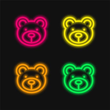 Ayı Yüzlü dört renkli parlak neon vektör simgesi