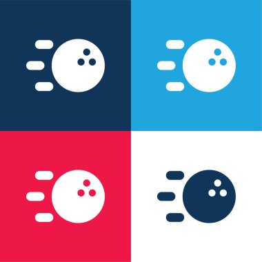 Bowling mavi ve kırmızı dört renk minimal simge kümesi