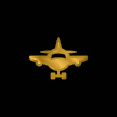 Uçak Frontal View altın kaplama metalik simge veya logo vektörü
