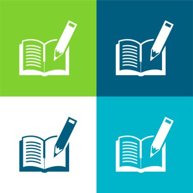 Kitap ve Düz Kalem 4 renk simgesi seti