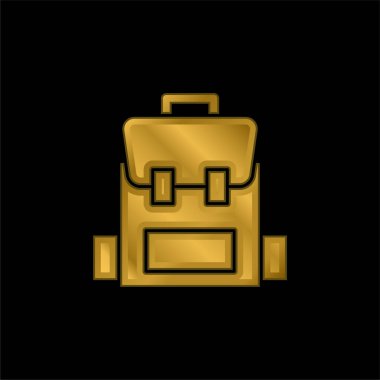 Sırt çantası altın kaplamalı metalik simge veya logo vektörü